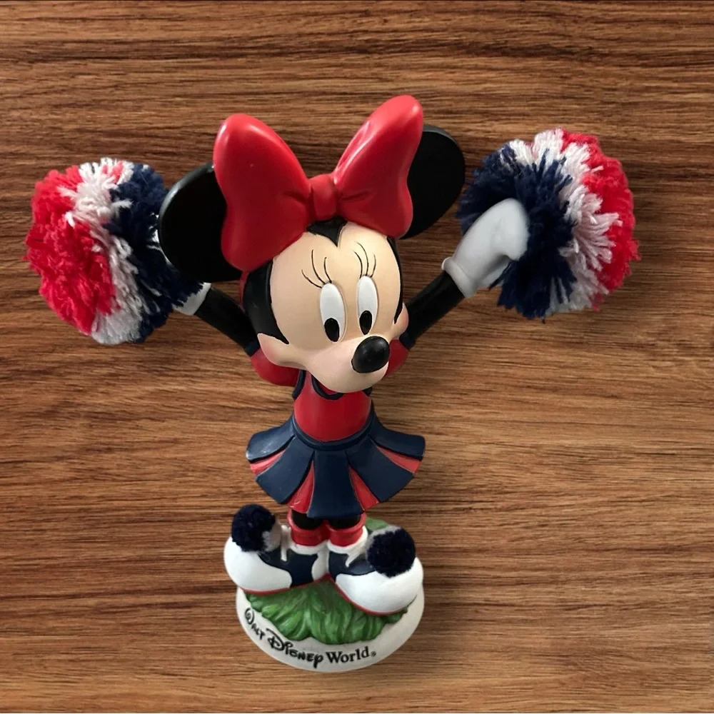 Minnie Mouse Figurine Dressed as a Cheerleader Bobblehead Walt Disney World.